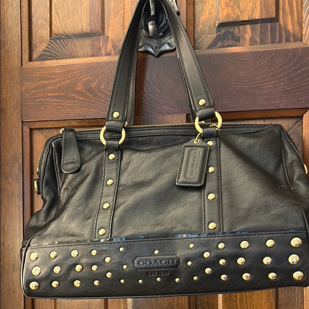 COACH Black Leather Studded Satchel Bag